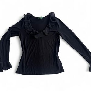 Lauren Ralph Lauren Women's Blouse | Size Medium | V-Neck Long Sleeve Ruffle Top